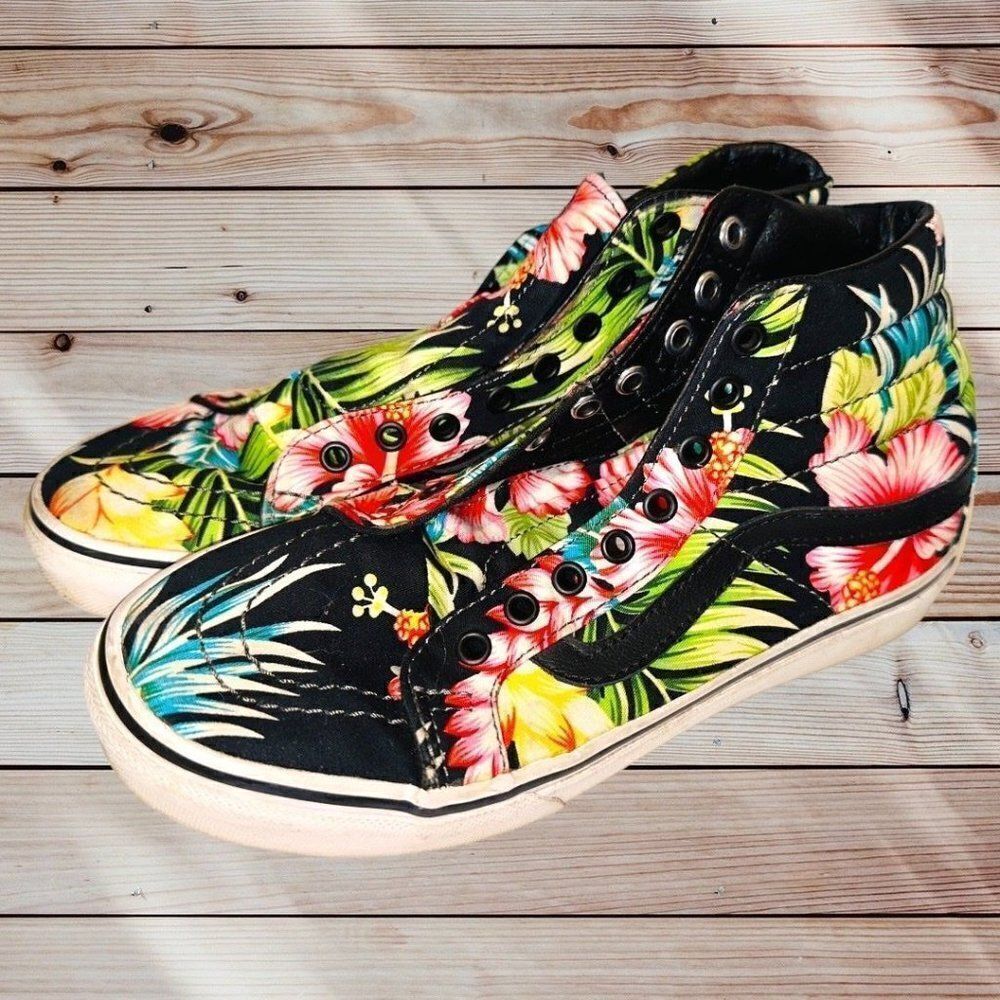 Vans Hawaiian floral print high top vans skate shoes Sk8 hi 4.5 6 womens